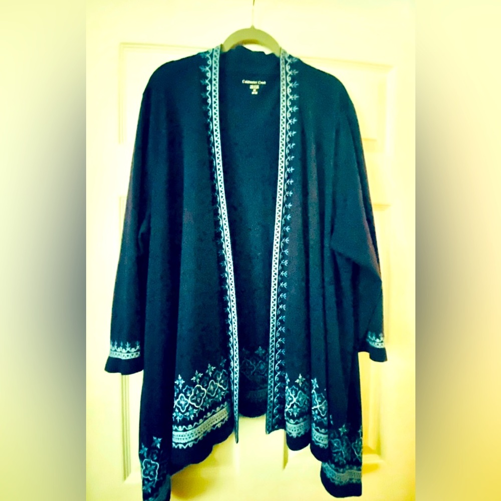 Coldwater Creek Blue Cotton cardigan with detailing. Sz 2X